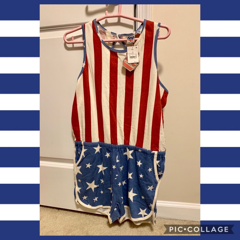 Women July 4th USA flag color romper